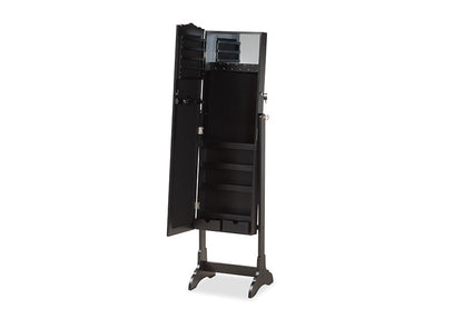 Baxton Studio Madigan Modern and Contemporary Black Finished Wood Jewelry Armoire with Mirror