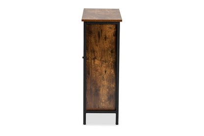 Baxton Studio Wayland Modern and Contemporary Rustic Brown Finished Wood and Black Metal 1-Door Shoe Storage Cabinet