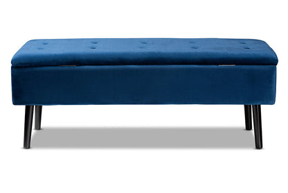 Baxton Studio Caine Modern and Contemporary Navy Blue Velvet Fabric Upholstered and Dark Brown Finished Wood Storage Bench