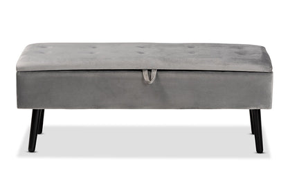Baxton Studio Caine Modern and Contemporary Grey Velvet Fabric Upholstered and Dark Brown Finished Wood Storage Bench
