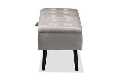 Baxton Studio Caine Modern and Contemporary Grey Velvet Fabric Upholstered and Dark Brown Finished Wood Storage Bench