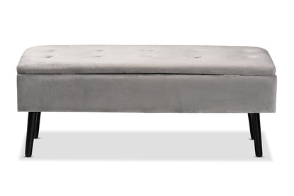 Baxton Studio Caine Modern and Contemporary Grey Velvet Fabric Upholstered and Dark Brown Finished Wood Storage Bench