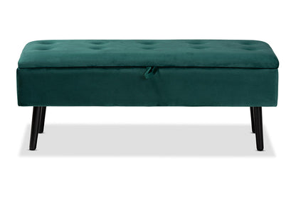 Baxton Studio Caine Modern and Contemporary Green Velvet Fabric Upholstered and Dark Brown Finished Wood Storage Bench