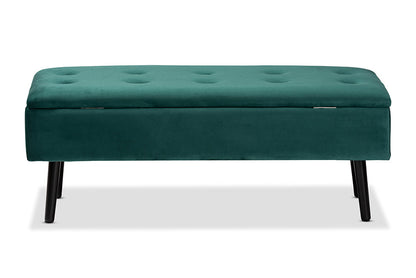 Baxton Studio Caine Modern and Contemporary Green Velvet Fabric Upholstered and Dark Brown Finished Wood Storage Bench