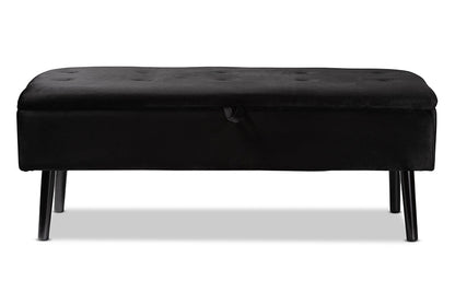 Baxton Studio Caine Modern and Contemporary Black Velvet Fabric Upholstered and Dark Brown Finished Wood Storage Bench