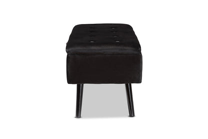 Baxton Studio Caine Modern and Contemporary Black Velvet Fabric Upholstered and Dark Brown Finished Wood Storage Bench