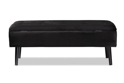 Baxton Studio Caine Modern and Contemporary Black Velvet Fabric Upholstered and Dark Brown Finished Wood Storage Bench