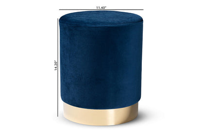Baxton Studio Chaela Contemporary Glam and Luxe Navy Blue Velvet Fabric Upholstered and Gold Finished Metal Ottoman