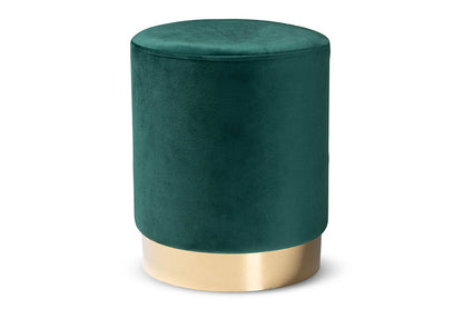 Baxton Studio Chaela Contemporary Glam and Luxe Green Velvet Fabric Upholstered and Gold Finished Metal Ottoman