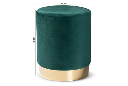 Baxton Studio Chaela Contemporary Glam and Luxe Green Velvet Fabric Upholstered and Gold Finished Metal Ottoman