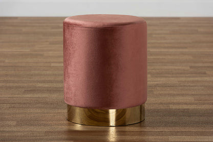 Baxton Studio Chaela Contemporary Glam and Luxe Blush Pink Velvet Fabric Upholstered and Gold Finished Metal Ottoman