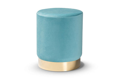 Baxton Studio Chaela Contemporary Glam and Luxe Sky Blue Velvet Fabric Upholstered and Gold Finished Metal Ottoman