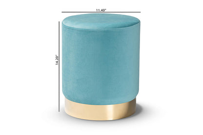 Baxton Studio Chaela Contemporary Glam and Luxe Sky Blue Velvet Fabric Upholstered and Gold Finished Metal Ottoman