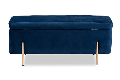 Baxton Studio Rockwell Contemporary Glam and Luxe Navy Blue Velvet Fabric Upholstered and Gold Finished Metal Storage Bench