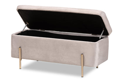 Baxton Studio Rockwell Contemporary Glam and Luxe Grey Velvet Fabric Upholstered and Gold Finished Metal Storage Bench