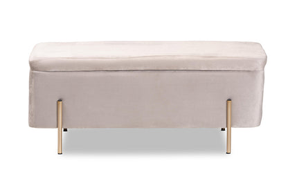 Baxton Studio Rockwell Contemporary Glam and Luxe Grey Velvet Fabric Upholstered and Gold Finished Metal Storage Bench