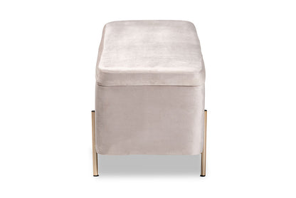 Baxton Studio Rockwell Contemporary Glam and Luxe Grey Velvet Fabric Upholstered and Gold Finished Metal Storage Bench