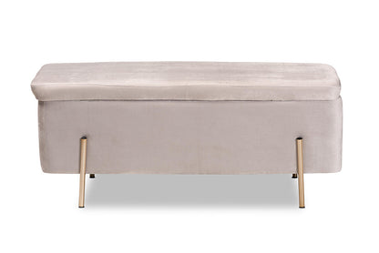 Baxton Studio Rockwell Contemporary Glam and Luxe Grey Velvet Fabric Upholstered and Gold Finished Metal Storage Bench