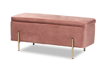 Baxton Studio Rockwell Contemporary Glam and Luxe Blush Pink Velvet Fabric Upholstered and Gold Finished Metal Storage Bench