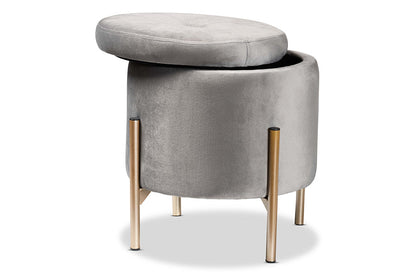 Baxton Studio Malina Contemporary Glam and Luxe Grey Velvet Fabric Upholstered and Gold Finished Metal Storage Ottoman