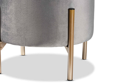 Baxton Studio Malina Contemporary Glam and Luxe Grey Velvet Fabric Upholstered and Gold Finished Metal Storage Ottoman