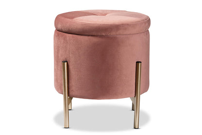 Baxton Studio Malina Contemporary Glam and Luxe Pink Velvet Fabric Upholstered and Gold Finished Metal Storage Ottoman