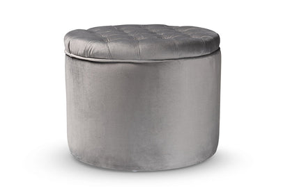 Baxton Studio Livana Contemporary Glam and Luxe Grey Velvet Fabric Upholstered Storage Ottoman