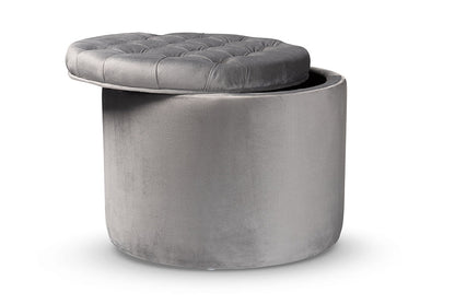 Baxton Studio Livana Contemporary Glam and Luxe Grey Velvet Fabric Upholstered Storage Ottoman