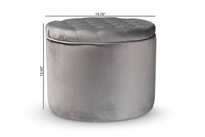Baxton Studio Livana Contemporary Glam and Luxe Grey Velvet Fabric Upholstered Storage Ottoman