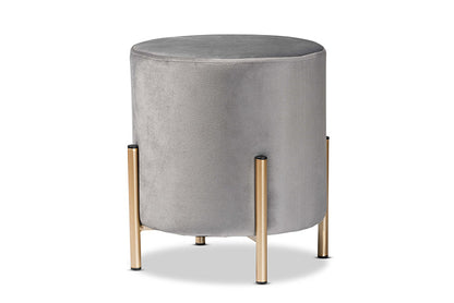 Baxton Studio Thurman Contemporary Glam and Luxe Grey Velvet Fabric Upholstered and Gold Finished Metal Ottoman