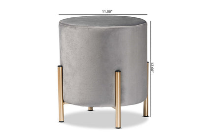 Baxton Studio Thurman Contemporary Glam and Luxe Grey Velvet Fabric Upholstered and Gold Finished Metal Ottoman