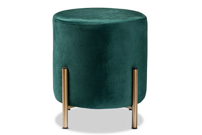 Baxton Studio Thurman Contemporary Glam and Luxe Green Velvet Fabric Upholstered and Gold Finished Metal Ottoman