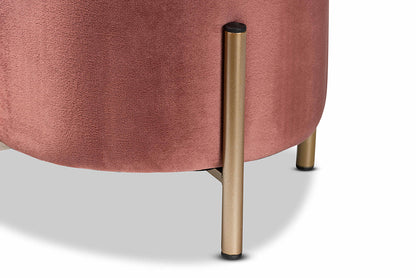Baxton Studio Thurman Contemporary Glam and Luxe Pink Velvet Fabric Upholstered and Gold Finished Metal Ottoman