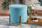 Baxton Studio Thurman Contemporary Glam and Luxe Sky Blue Velvet Fabric Upholstered and Gold Finished Metal Ottoman