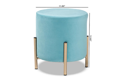 Baxton Studio Thurman Contemporary Glam and Luxe Sky Blue Velvet Fabric Upholstered and Gold Finished Metal Ottoman