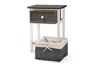 Baxton Studio Shadell Modern Transitional Two-Tone Dark Grey and White Finished Wood 1-Drawer Storage Unit with Basket