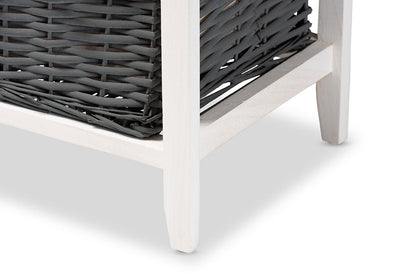 Baxton Studio Shadell Modern Transitional Two-Tone Dark Grey and White Finished Wood 1-Drawer Storage Unit with Basket