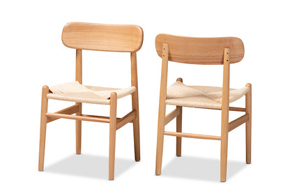 Baxton Studio Raheem Mid-Century Modern Brown Hemp and Wood 2-Piece Dining Chair Set