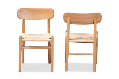 Baxton Studio Raheem Mid-Century Modern Brown Hemp and Wood 2-Piece Dining Chair Set