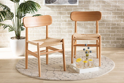 Baxton Studio Raheem Mid-Century Modern Brown Hemp and Wood 2-Piece Dining Chair Set