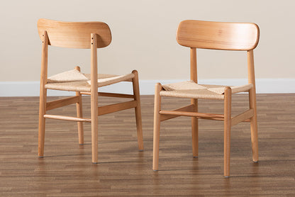 Baxton Studio Raheem Mid-Century Modern Brown Hemp and Wood 2-Piece Dining Chair Set
