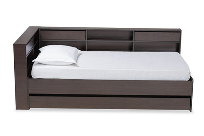 Baxton Studio Faraday Modern and Contemporary Dark Brown Finished Wood Twin Size Platform Storage Corner Bed