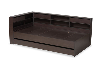 Baxton Studio Faraday Modern and Contemporary Dark Brown Finished Wood Twin Size Platform Storage Corner Bed