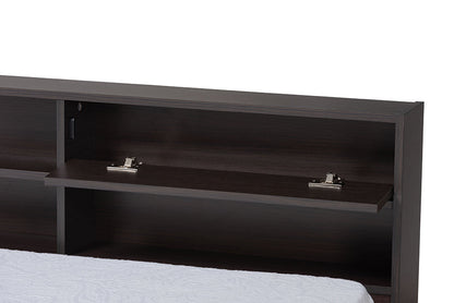 Baxton Studio Faraday Modern and Contemporary Dark Brown Finished Wood Twin Size Platform Storage Corner Bed
