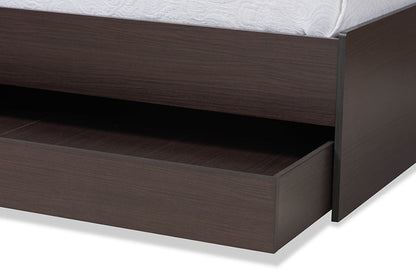 Baxton Studio Faraday Modern and Contemporary Dark Brown Finished Wood Twin Size Platform Storage Corner Bed