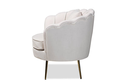 Baxton Studio Garson Glam and Luxe Beige Velvet Fabric Upholstered and Gold Metal Finished Accent Chair