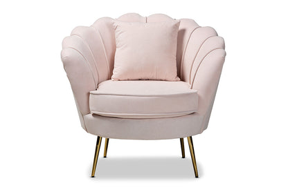 Baxton Studio Garson Glam and Luxe Blush Pink Velvet Fabric Upholstered and Gold Metal Finished Accent Chair