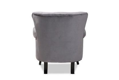 Baxton Studio Fletcher Classic and Traditional Grey Velvet Fabric Upholstered and Dark Brown Finished Wood Armchair