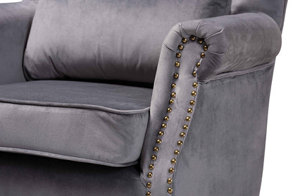 Baxton Studio Fletcher Classic and Traditional Grey Velvet Fabric Upholstered and Dark Brown Finished Wood Armchair