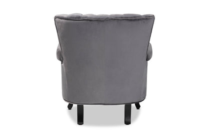 Baxton Studio Relena Classic and Traditional Grey Velvet Fabric Upholstered and Dark Brown Finished Wood Armchair